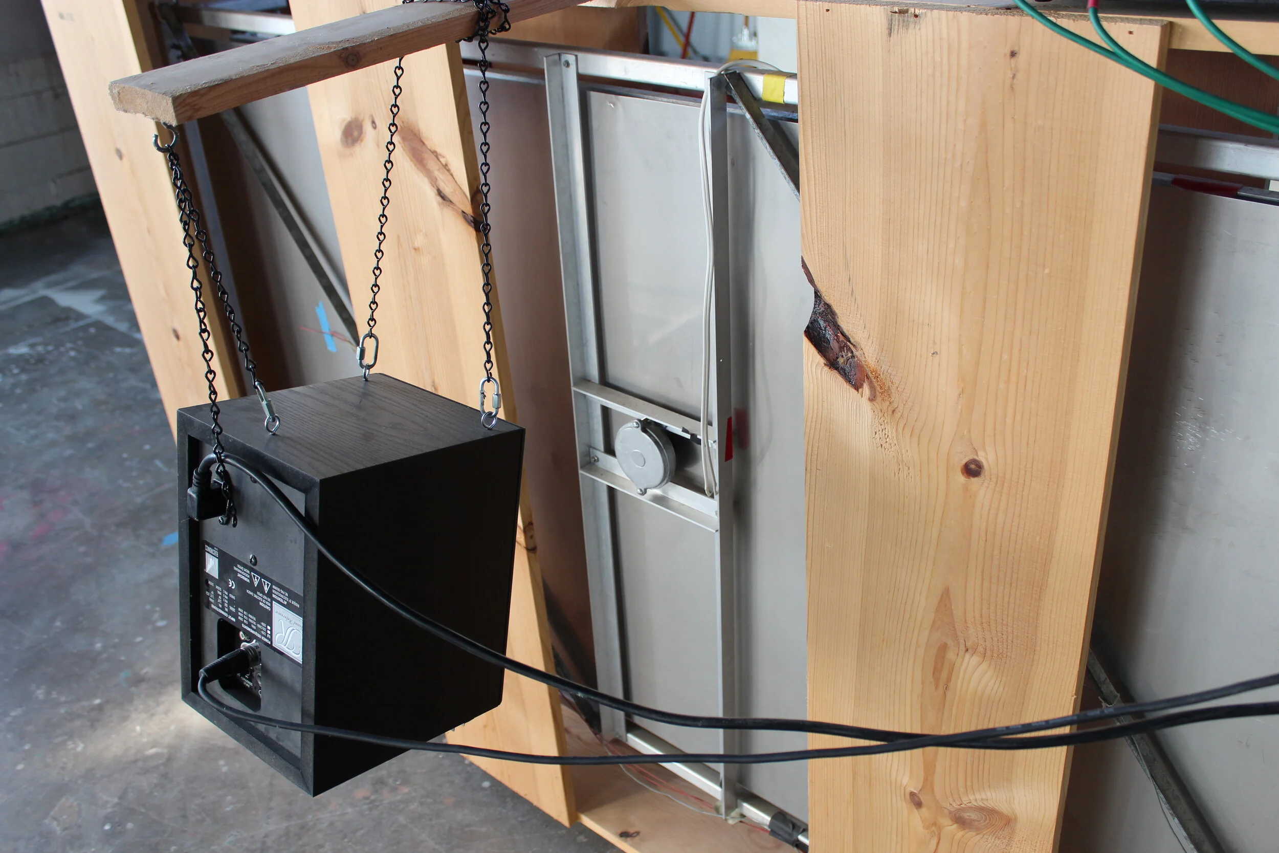  This is the Plate Reverb from the upstairs at Smart Studios, Madison, WI - I was told it is an Ecoplate. The driver matches pictures of what was used on the ecoplates and the sheet is stainless steel. The small monitor speaker that hangs in front of